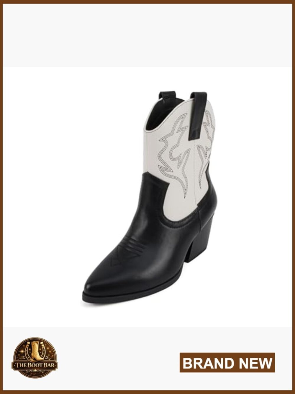 Pointed Toe Ankle Booties with Low Block Heel, Western Stitch Design - Picture 2 of 6